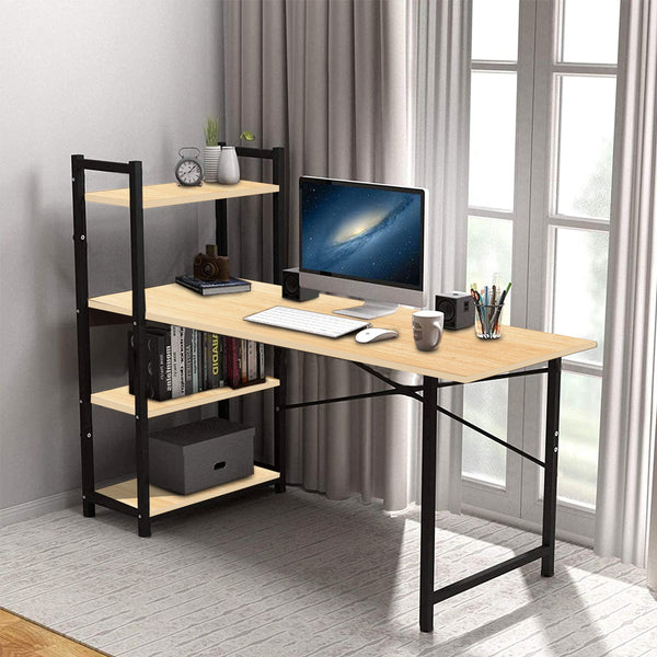 Kawachi Computer Desk Writing Study Table with 4 Tier Bookshelves Compact PC Workstation