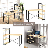 Kawachi Computer Desk Writing Study Table with 4 Tier Bookshelves Compact PC Workstation