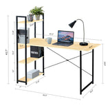 Kawachi Computer Desk Writing Study Table with 4 Tier Bookshelves Compact PC Workstation