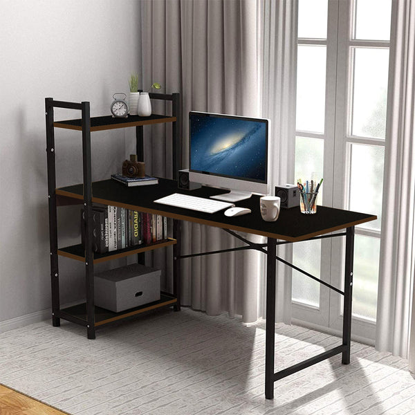 Kawachi Computer Desk Writing Study Table with 4 Tier Bookshelves for Home, Office, Multipurpose Compact PC Workstation Wenge Brown