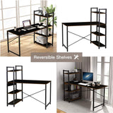 Kawachi Computer Desk Writing Study Table with 4 Tier Bookshelves for Home, Office, Multipurpose Compact PC Workstation Wenge Brown