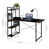 Kawachi Computer Desk Writing Study Table with 4 Tier Bookshelves for Home, Office, Multipurpose Compact PC Workstation Wenge Brown