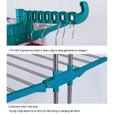 Kawachi Stainless Steel Heavy Duty Double Pole Cloth Drying Stand, Laundry Rack Stand Peacock Green