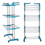 Kawachi Stainless Steel Heavy Duty Double Pole Cloth Drying Stand, Laundry Rack Stand Peacock Green