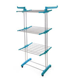 Kawachi Stainless Steel Heavy Duty Double Pole Cloth Drying Stand, Laundry Rack Stand Peacock Green