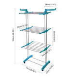 Kawachi Stainless Steel Heavy Duty Double Pole Cloth Drying Stand, Laundry Rack Stand Peacock Green