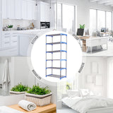 Kawachi 18 Pairs 6-Layer Stainless Steel and Plastic Shoe Stand Multipurpose Book Shelf Toys Storage Rack for Home Office Blue
