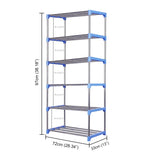 Kawachi 18 Pairs 6-Layer Stainless Steel and Plastic Shoe Stand Multipurpose Book Shelf Toys Storage Rack for Home Office Blue