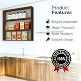Kawachi Engineered Wood Multipurpose Wall Mount Kitchen Storage Rack 4 Shelf Shelves Organizer Brown