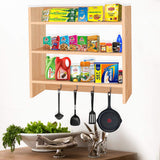 Kawachi Wooden Wall Mounted Kitchen 3 Shelves Storage Shelf Rack Organizer with Hook Beige