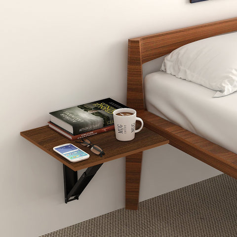 Kawachi Engineered Wood Wall Mount Bed Side Table, Folding Bedside Table for Home Living Room Study Room Brown Pack of 2