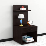 Kawachi Engineered Wood 2 Storage Shelf with Drawer Sofa Side Bedside Table with Open Cabinet Nightstand End Table Wenge Brown