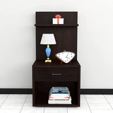 Kawachi Engineered Wood 2 Storage Shelf with Drawer Sofa Side Bedside Table with Open Cabinet Nightstand End Table Wenge Brown