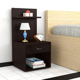 Kawachi Engineered Wood 2 Storage Shelf with Drawer Sofa Side Bedside Table with Open Cabinet Nightstand End Table Wenge Brown