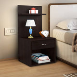 Kawachi Engineered Wood 2 Storage Shelf with Drawer Sofa Side Bedside Table with Open Cabinet Nightstand End Table Wenge Brown