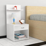 Kawachi Engineered Wood 2 Storage Shelf with Drawer Sofa Side Bedside Table with Open Cabinet Nightstand End Table White