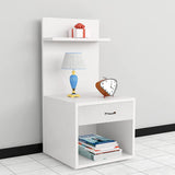 Kawachi Engineered Wood 2 Storage Shelf with Drawer Sofa Side Bedside Table with Open Cabinet Nightstand End Table White