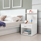 Kawachi Engineered Wood 2 Storage Shelf with Drawer Sofa Side Bedside Table with Open Cabinet Nightstand End Table White