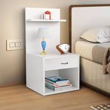 Kawachi Engineered Wood 2 Storage Shelf with Drawer Sofa Side Bedside Table with Open Cabinet Nightstand End Table White