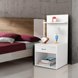 Kawachi Engineered Wood 2 Storage Shelf with Drawer Sofa Side Bedside Table with Open Cabinet Nightstand End Table White