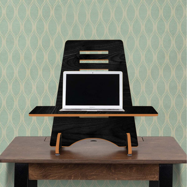 Kawachi Wooden Height Adjustable Ergonomic Desk Top Standing Desk Riser Laptop Table Stand Black