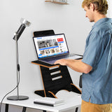 Kawachi Wooden Height Adjustable Ergonomic Desk Top Standing Desk Riser Laptop Table Stand Black