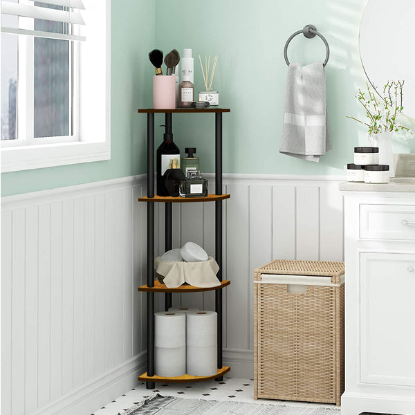 Kawachi Multipurpose 4-Tier Corner Shelf Rack, Bookshelf, Open Storage Display Rack and Plant Stand, Bookshelf Organizer Beige