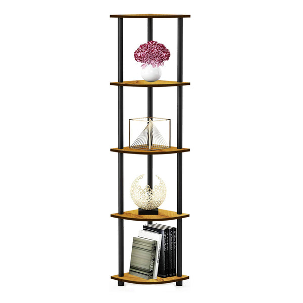 Kawachi Multipurpose 5-Tier Corner Shelf Rack, Bookshelf, Open Storage Display Rack and Plant Stand, Bookshelf Organizer Beige