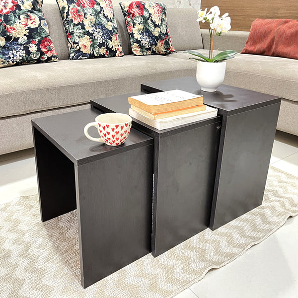 Kawachi Engineered Wood 3-Piece Nesting Coffee Tables Stacking Nightstand Set for Living Room KW94 - Wenge Black