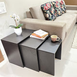 Kawachi Engineered Wood 3-Piece Nesting Coffee Tables Stacking Nightstand Set for Living Room KW94 - Wenge Black