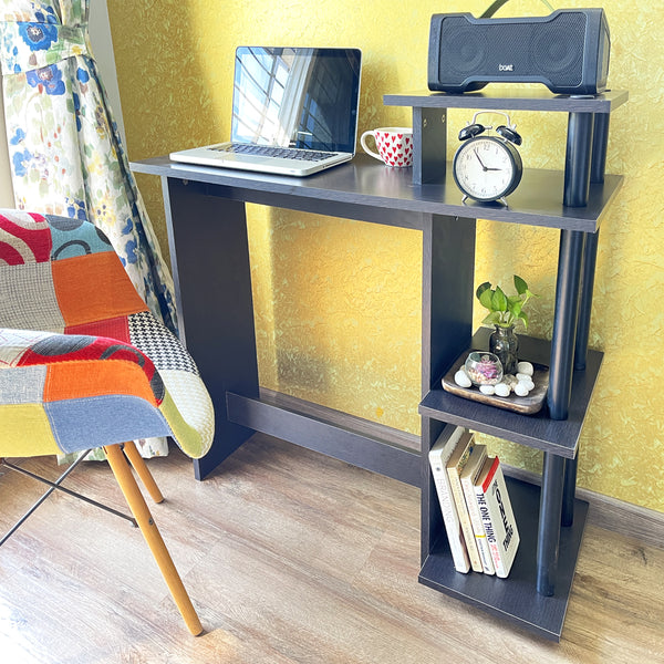 Kawachi Home Compact Laptop Table Notebook Computer Desk with Printer, Book, Files Shelves KW95-Black