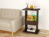 Kawachi Engineered Wood Bedside Corner Table Sofa Side End Table with Display Book, Magazine Book Shelf for Living Room Bedroom Office Brown