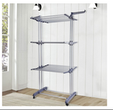 Kawachi Stainless Steel Heavy Duty Double Pole Cloth Drying Stand, Laundry Rack Stand Gray
