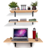 Kawachi Folding Wall Mount Laptop Study Table Desk Adjustable Floating Display 2 Shelf Stand Rack for Living Room Office with Two Shelves Beige