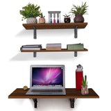 Kawachi Folding Wall Mount Laptop Study Table Desk Adjustable Floating Display 2 Shelf Stand Rack for Living Room Office with Two Shelves Brown