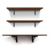 Kawachi Folding Wall Mount Laptop Study Table Desk Adjustable Floating Display 2 Shelf Stand Rack for Living Room Office with Two Shelves Brown