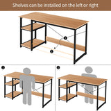 Kawachi Computer Desk 47" Home Office Writing Table with 2-Tier Reversible Storage Shelves Desk Workstation