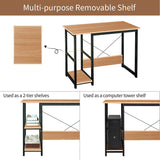 Kawachi Computer Desk 47" Home Office Writing Table with 2-Tier Reversible Storage Shelves Desk Workstation