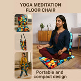 Kawachi Advance Portable Meditation Floor Chair, Study, Reading and Pooja Chair, Foldable Back Support, Multicoloured Checkered Pattern- i131-Velvet 3D
