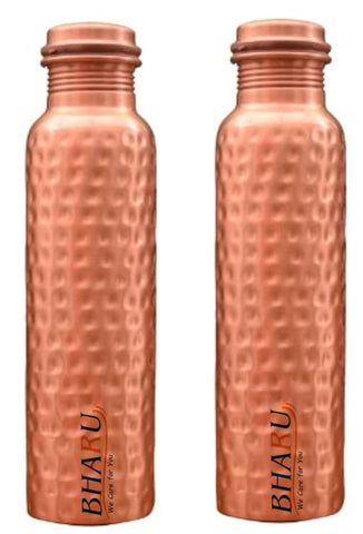 Bharu Hammered Copper Bottle 950 ml- Pack of 2