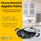 Premium Bharu Nonstick Appam 12 cups with Steel Lid