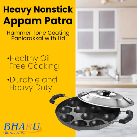 Premium Bharu Nonstick Appam 12 cups with Steel Lid