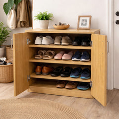 Kawachi 3-Tier Engineered Wood Shoe Rack with Door, Multi-Layer Storage Organizer Cabinet, 60x33x60 cm -KW142-Beige