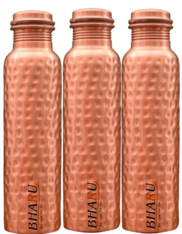 Bharu Hammered Copper Bottle 750 ml - Pack of 3