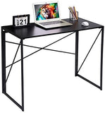 Kawachi Folding Desk 37'' Laptop Computer Table Small Study Writing Desk for Teens Students, Metal Frames Workstation for Home Office, No Assembly Needed, Black KW110