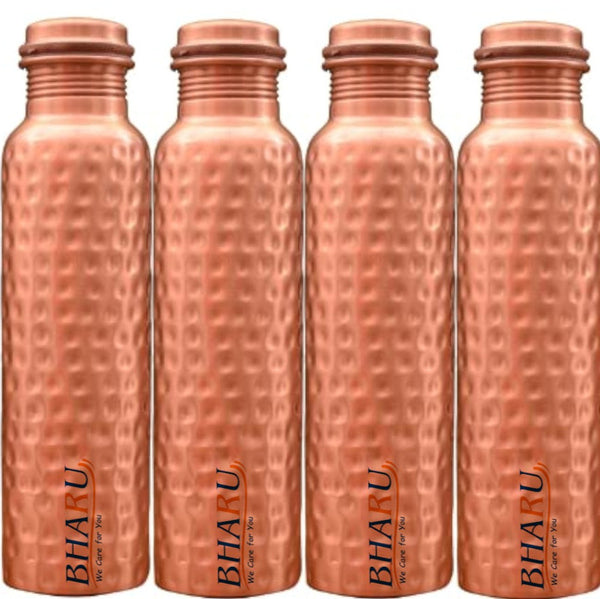 Bharu Hammered Copper Bottle 750 ml - Pack of 4