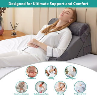 Kawachi 3Pcs Set Orthopedic Adjustable Bed Wedge Pillow-Memory Foam with Head Rest-Back Support for Bed, Leg Elevation, Acid Reflux, GERD, Snoring-