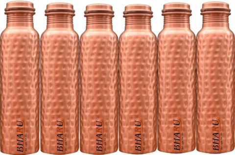 Bharu Hammered Copper Bottle 950 ml- Pack of 6