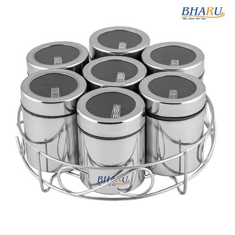 Bharu 7 in 1 See-Through Spice Set/ Storage Containers with Stand