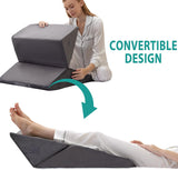 Kawachi 3Pcs Set Orthopedic Adjustable Bed Wedge Pillow-Memory Foam with Head Rest-Back Support for Bed, Leg Elevation, Acid Reflux, GERD, Snoring- KW138-Grey